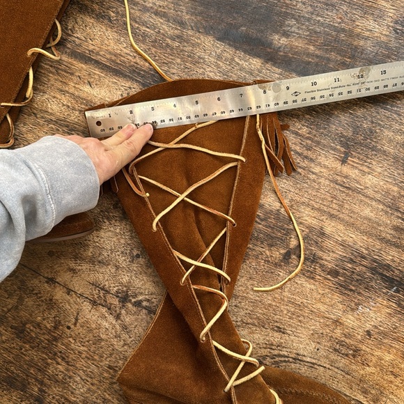 Minnetonka brown suede front leather lace up moccasin flat boots size 8 - Picture 14 of 16